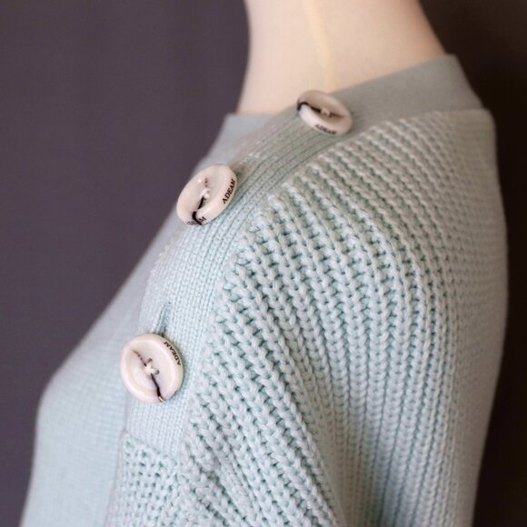 ADEAM Oversize XS Light Blue Sailing Sweater Crop Button Shoulder - Picture 8 of 13